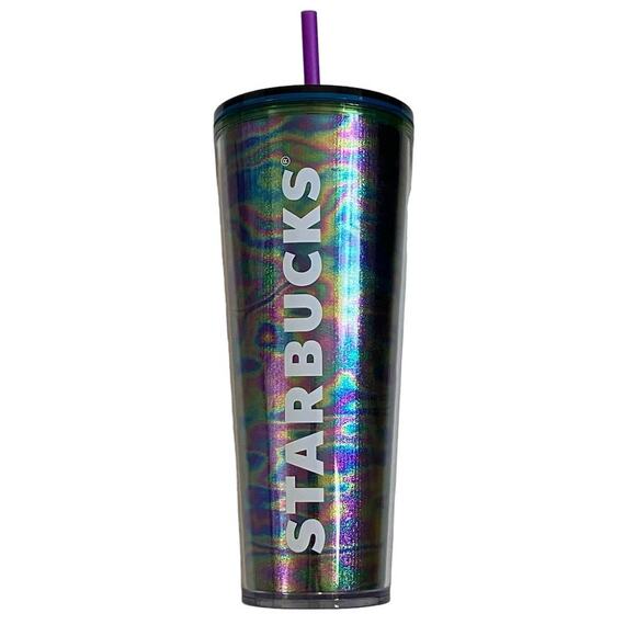 New Starbucks Purple Blue Green Chrome Swirl Venti Cup 24 oz - Picture 1 of 4